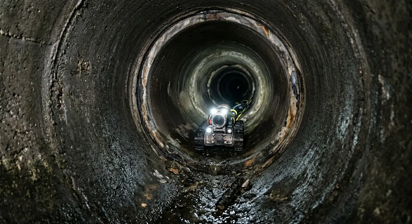 Robotic sewer camera inspecting pipe interior for Drain Snake Service in Rancho Calaveras